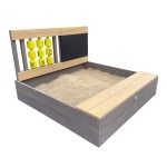 Spatiu Cutie de joaca Kitty Tabla de scris nisip cu bancuta Gri Maro - Lada din lemn cu Joc X si Zero  si spatiu de depozitare pentru copii in gradina Axi